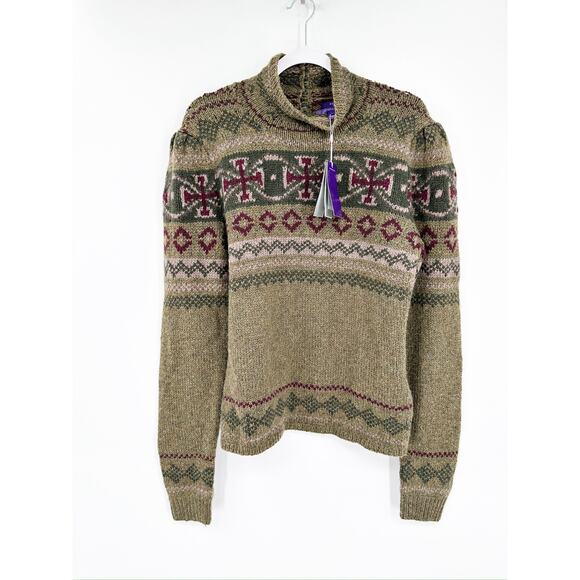 Ralph Lauren Intarsia-Knit Mockneck Sweater Wool Cashmere Hand Knit Sweater L - Picture 9 of 13